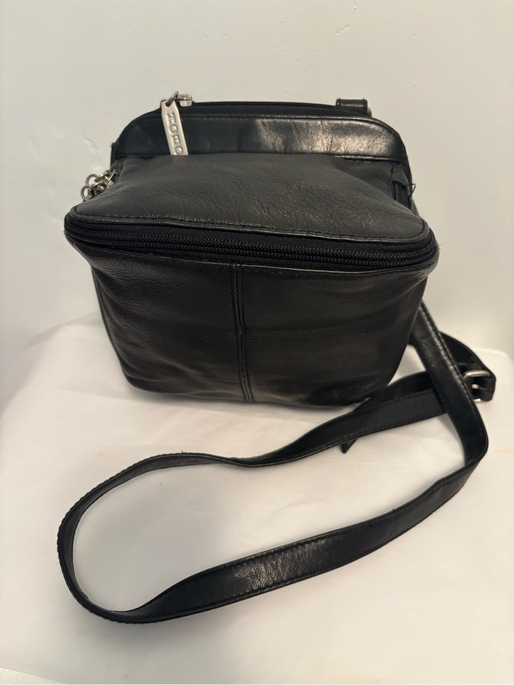 Black Leather Hobo International Crossbody Bag - Small Compact Shoulder Bag